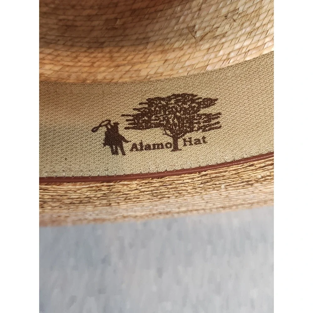 Alamo Hat Cowboy Hat Mens OS Tan Good Woven Straw Leather Band Conchos Western